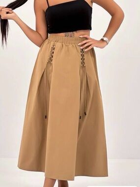 Classic A-Line Midi Skirt in Khaki